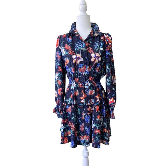 Hunter Bell Women's Joplin Dress Floral Silk Size Small Ruffle High Neck - Picture 4 of 11